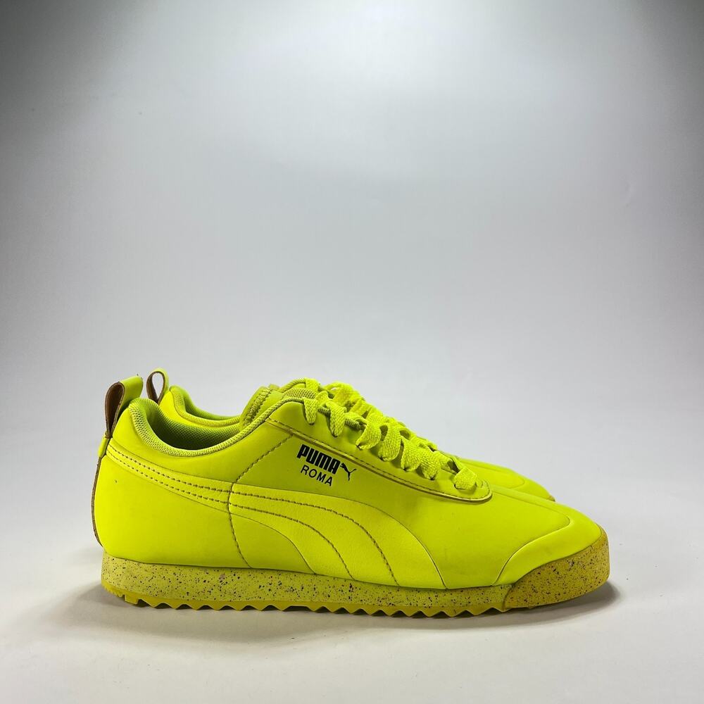Puma Roma Neon Yellow Speckled Low Top Retro Sneakers 386863-01 Youth Size 6.5C